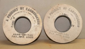 2 Carborundum AA46 68 V40 12" OD 5" ID 1 1/2" W knife metal grinding wheel tool