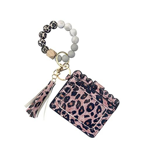 Silicone Beaded Keychain Wristlet Wallet - RFID Card Holder With Phone Patch, Elastic Bracelet For Women