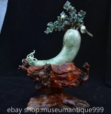 12.8" Chinese Natural Dushan Jade Carving Vegetable Radish Statue Sculpture