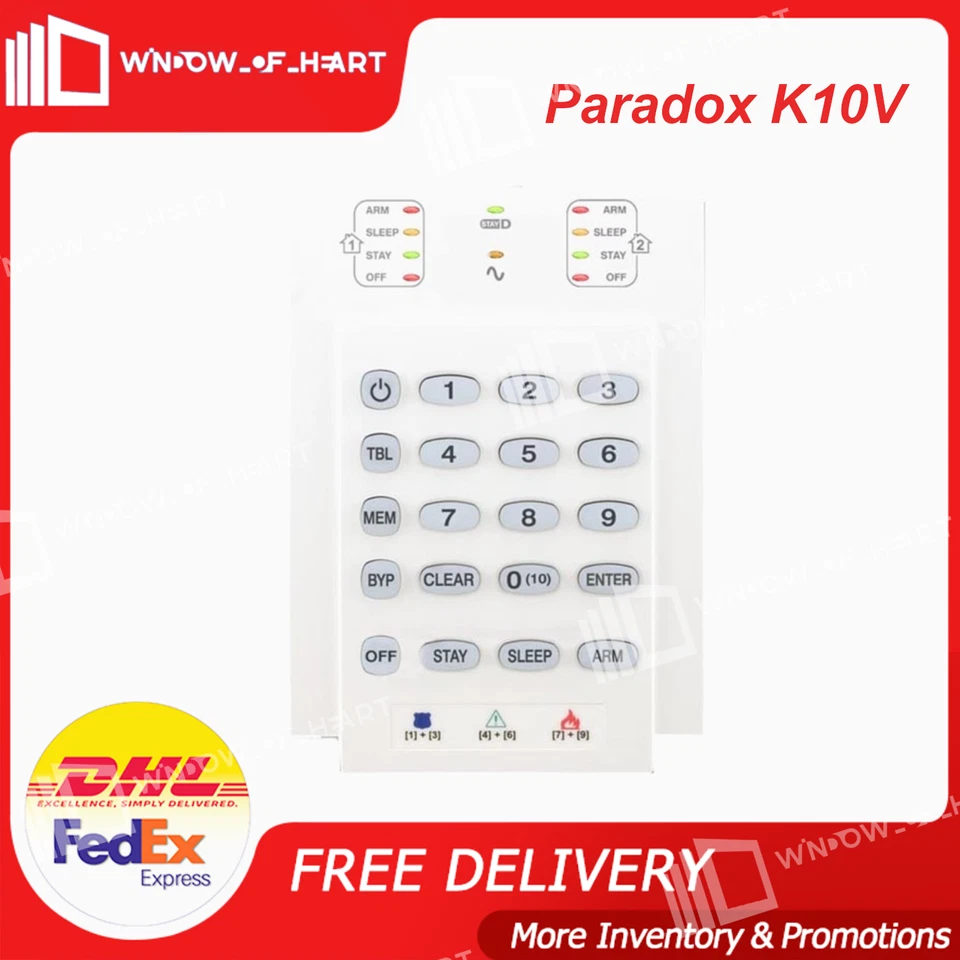 2PCS Paradox K10V 10-zone LED alarm display keypad Genuine - Image 2 of 2