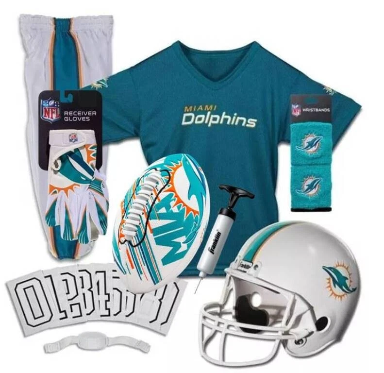 Miami Dolphins Kids NFL 11pc Deluxe Football Uniform Set, Large | eBay