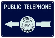 Vintage Style Metal Sign Public Telephone 12 x 18
