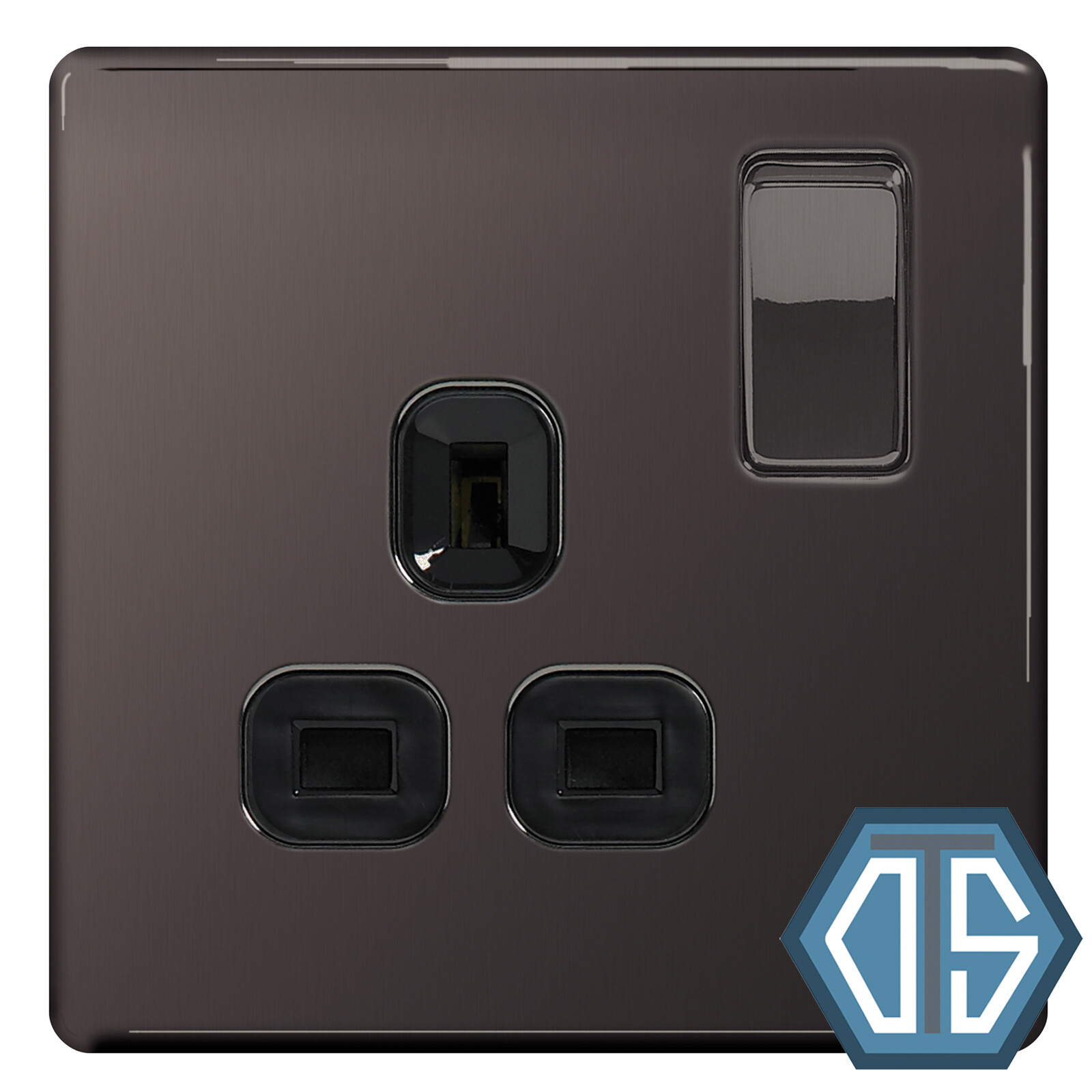 BG FBN21B Black Nickel Single Socket 1 Gang 13 Amp Black Screwless Flatplate