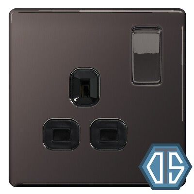 BG FBN21B Black Nickel Einzelbuchse 1 Gang 13 Amp schwarz schraubenlose Flachplatte