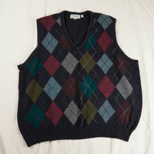 Vintage LL BEAN SWEATER Mens XL Argyle Wool Vest … - image 1