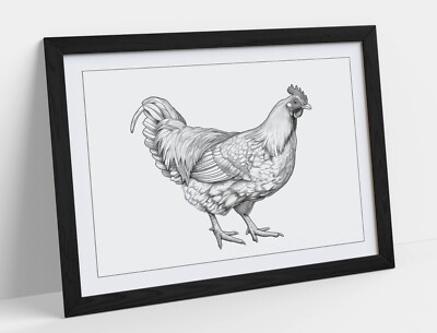 HUHN MINIMALISTISCHE LINIENKUNST - GERAHMTES WANDBILD POSTER PAPIERDRUCK