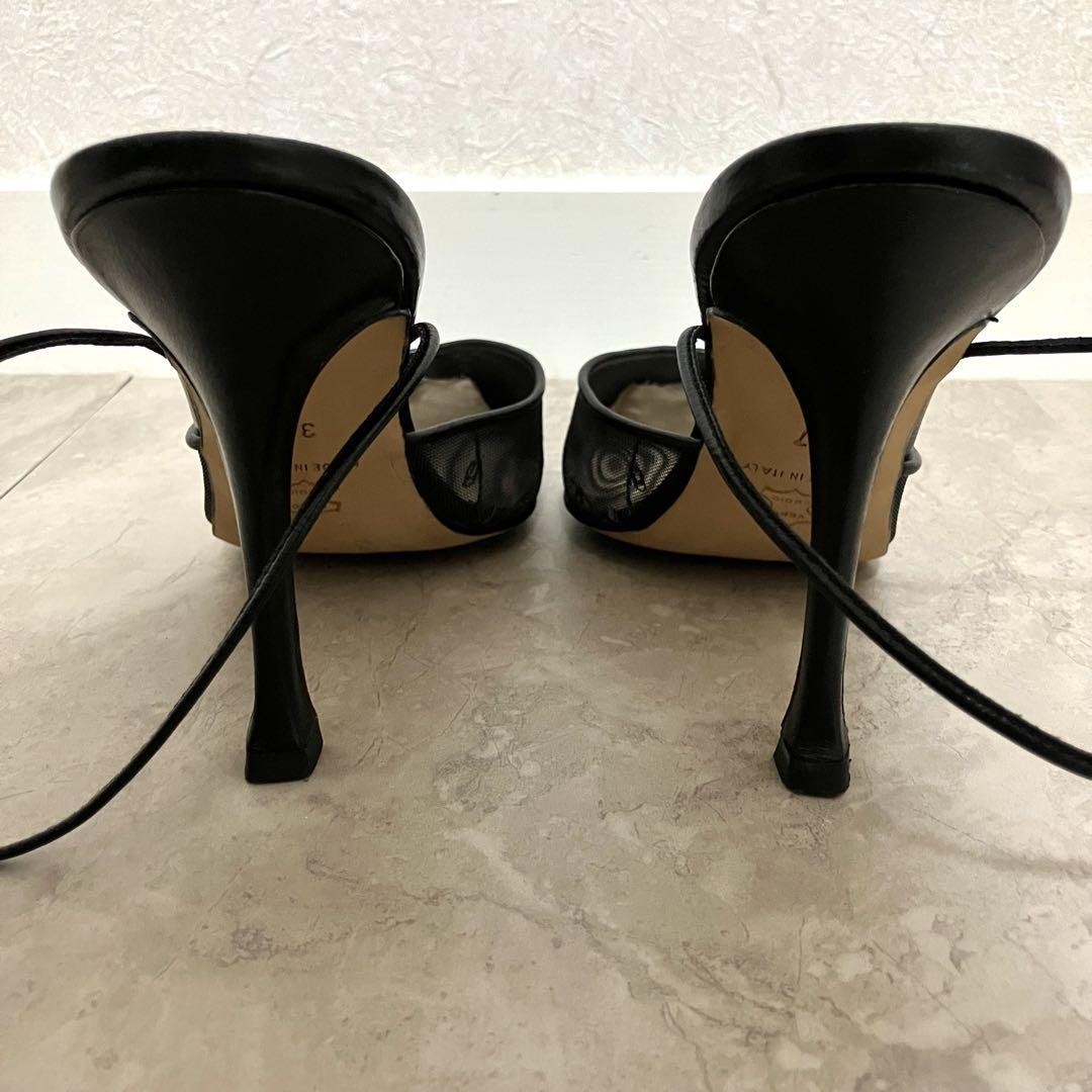 Manolo Blahnik Floral Embroidered Mule Heels Black Size 37