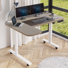 59'' L-shaped Height Adjustable Standing Desk with a Gray Desk Divider