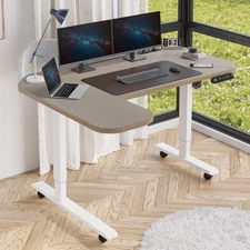 59'' L-shaped Height Adjustable Standing Desk with a Gray Desk Divider