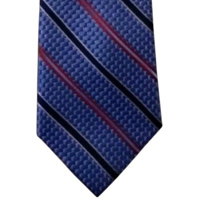 Pronto Uomo Silk Necktie Mens Baby Blue Red Navy Blue Striped Designer Tie EUC