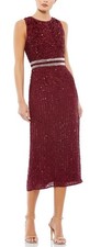 Mac Duggal Red Sleeveless High Neck Beaded Midi Sheath Dress 10509 Size 4 NWT