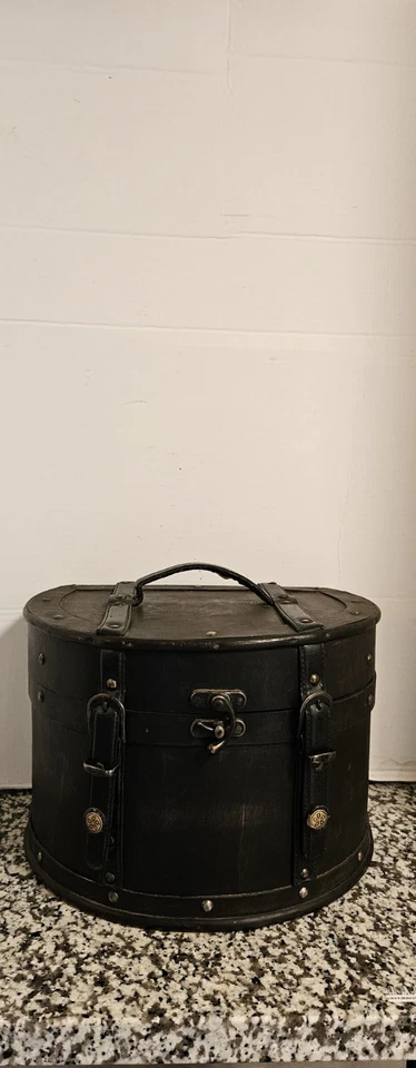 Caja Sombrero Madera/Cuero y Metal Años 30 De Colección 12×9 Excelente Estado De Colección Foto 3 de 4