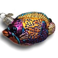 VTG Hand Blown Glass Tropical Fish Purple Gold Old World Christmas Ornament OWC