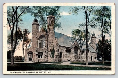 Bates College Chapel Lewiston ME Maine Postcard 1918 Divided Back Hand-Colored