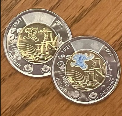   2 COIN SET 2021   CANADA TOONIE $2 Coin COINS Color & BU Discovery Insulin 
