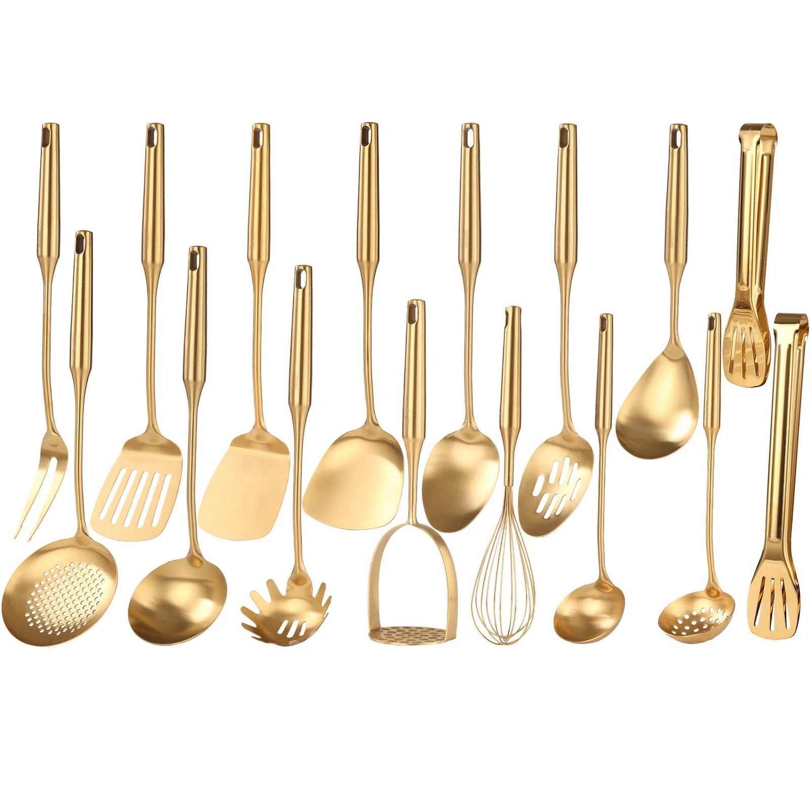 Gold Cooking Utensils Set - 18/10 Stainless Steel Small and Large Spoons Set...