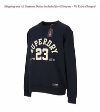SUPERDRY Vintage Athletic Crew Men Sweatshirt M Dark Blue Front Logo Pullover