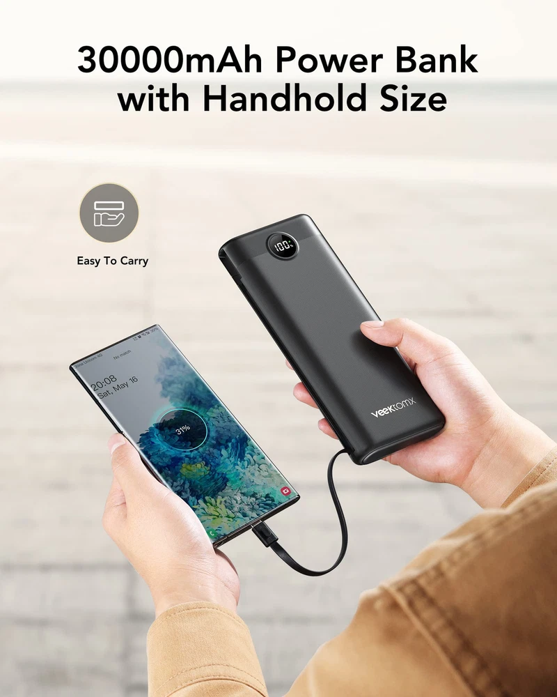 30K 22.5W Fast Charge Power Bank Built-In Cables USB-C PD  