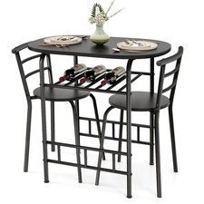 3-Piece Dining Table Set Kitchen Breakfast Nooks Table and Chairs w/Wine Rack