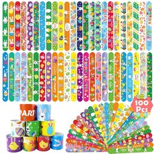 100Pcs Easter Slap Bracelets, Easter Basket Stuffers Party Favors Snap Wristb...