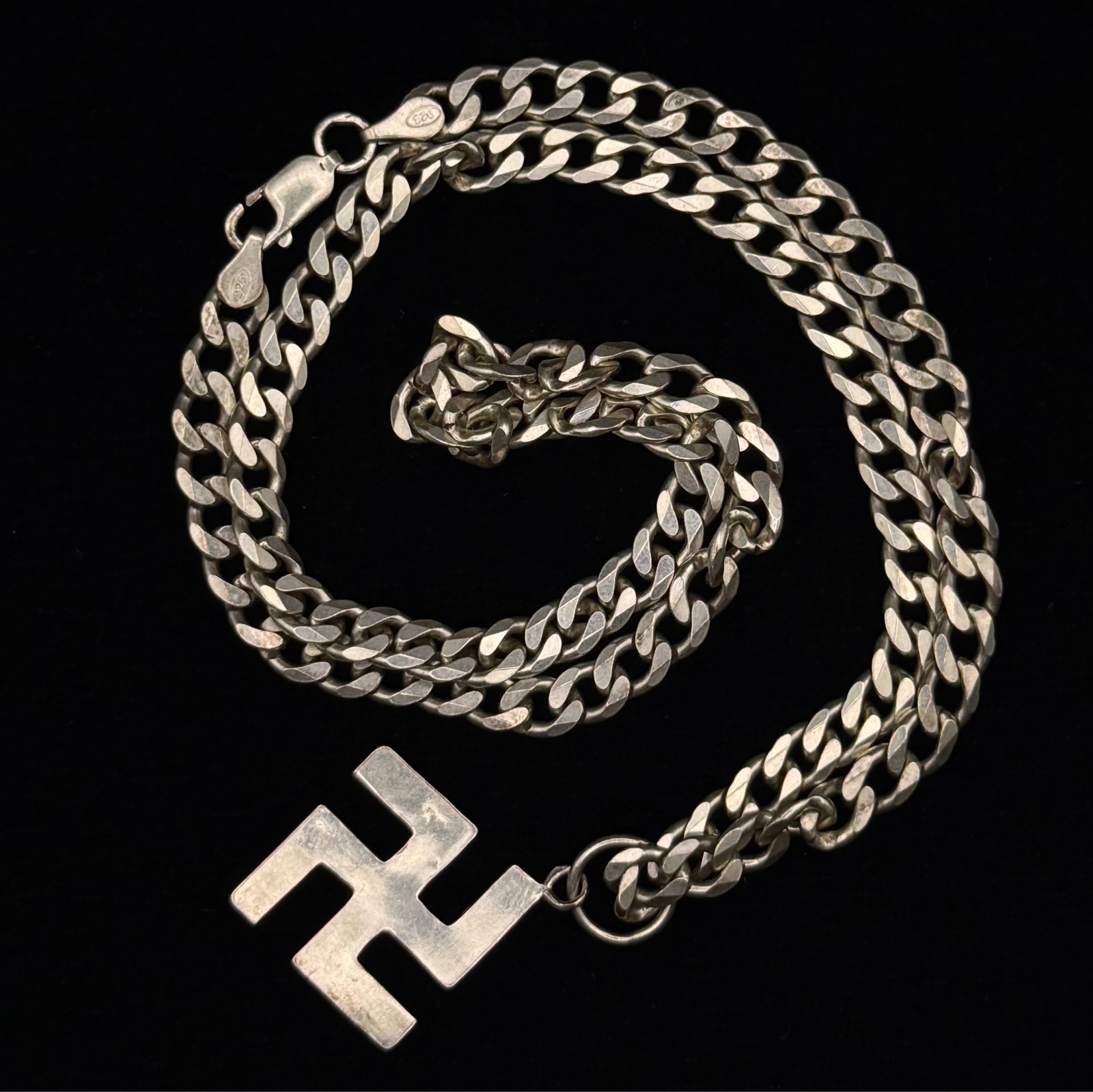 Mongolian Swastika Buddhist Symbol 925 Silver Necklace for Men Vintage RARE