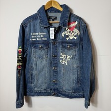 Neu Ed Hardy Big Flame Skull Jeansjacke Damen Extra Large XL Jeansjacke Neu mit Etikett