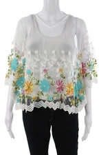 Rachel Zoe Women White Cropped Blouse Floral Half-Sleeve Size One