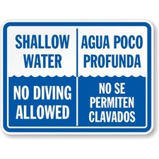 Bilingual Shallow Water No Diving Allowed Aluminum Weatherproof Sign b00200