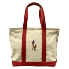 Ralph Lauren Big Pony - Cream Red Multi Canvas Leather Shoulder Bag