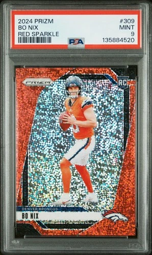 New Listing2024 Panini Prizm Bo Nix Red Sparkle SSP #309 Rookie Card RC PSA 9 Mint Broncos