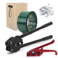 Poly Banding Strapping Kit with 1000ft PET Strap and 100 Buckles, Red