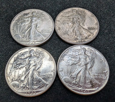 Lot of 4 Walking Liberty Half Dollars 50c XF AU 1942-47 260318