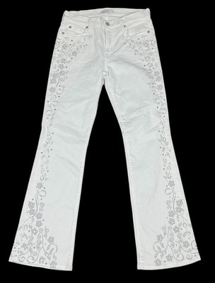 7 For All Mankind Womens Embellished White Bootcut Stretched Denim Jeans Size 29