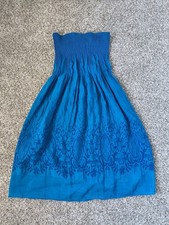 Lapis Blue Strapless Maxi Dress One Size Smocked Boho Floral Women's