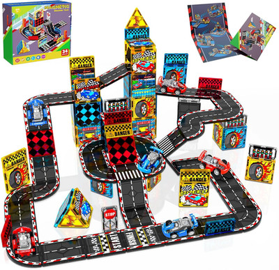 Magnetic Tiles Road Set | Magnet Tiles Race Track, Magnetic Car Racing Tile for