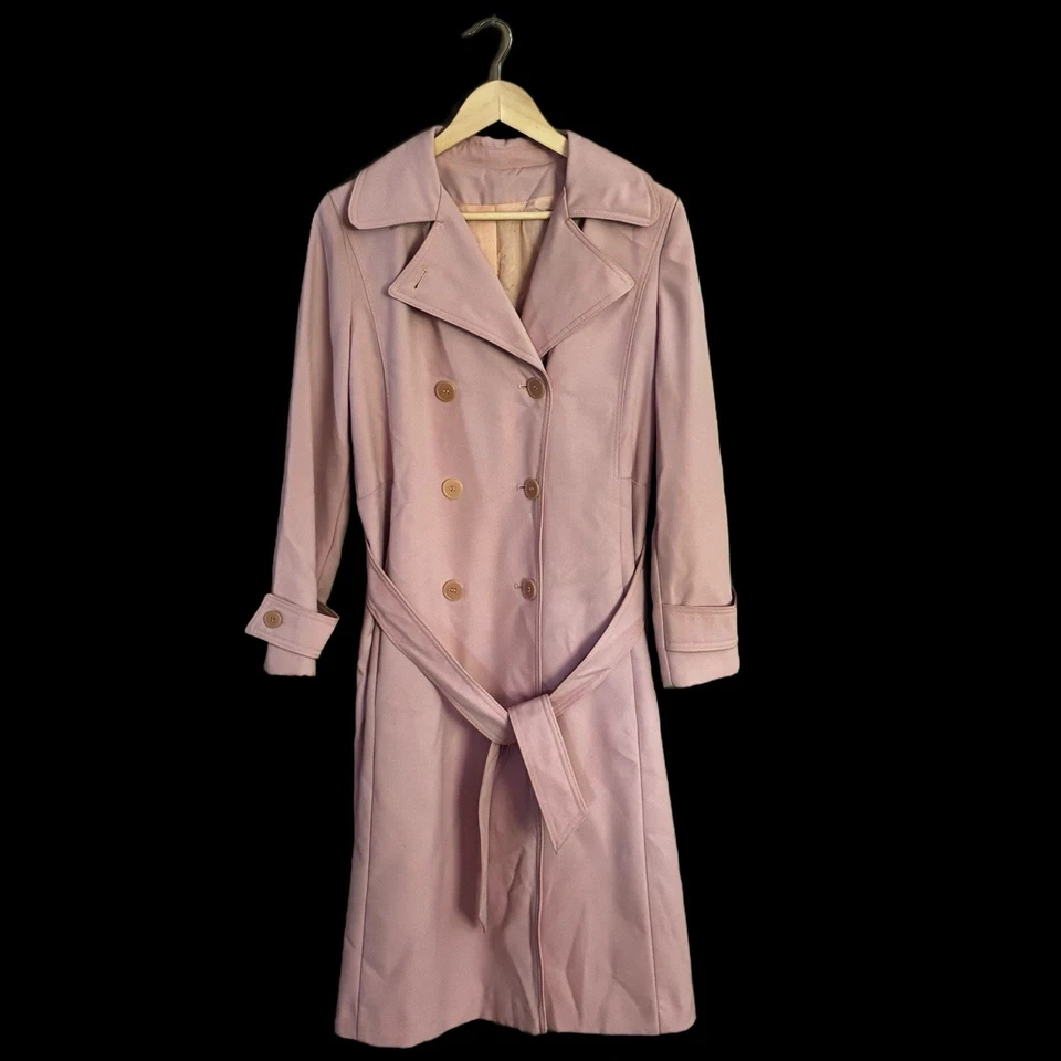 Rare Vintage 60s70’s Bonders Rose Pink Lined Trench Coat. 20” across armpits M - Image 2 of 4