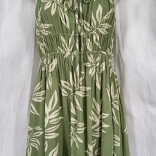 Roxy Green Leaf Print Sundress Medium Smocked Waist Spaghetti Strap