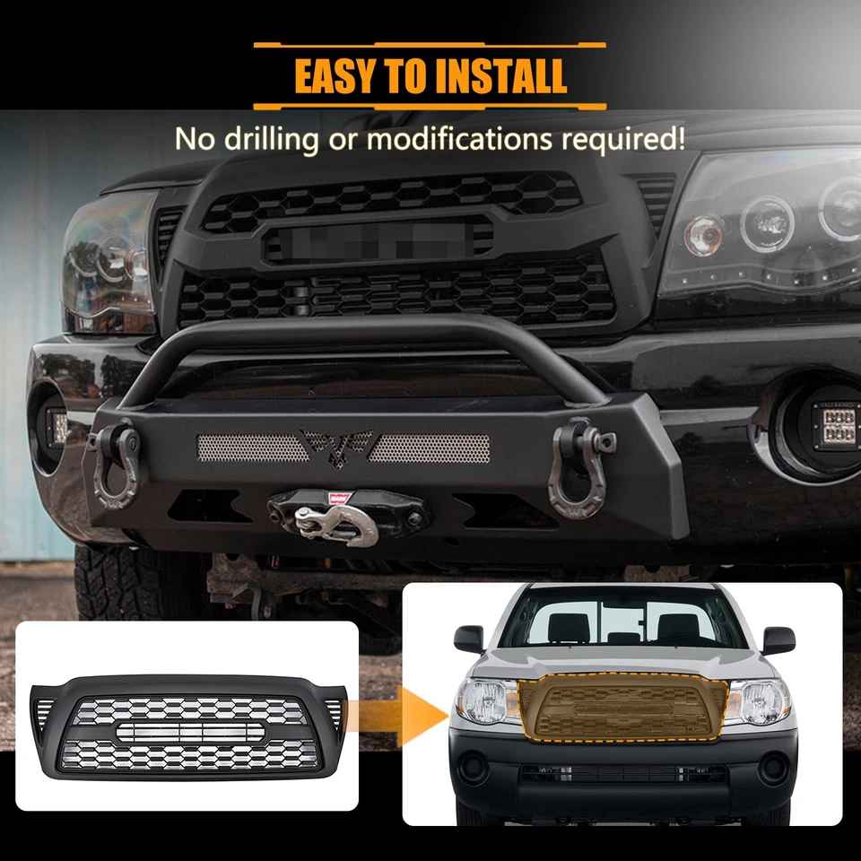 Fit For Tacoma 2005-2009 2010 2011 Front Bumper Hood Grille Grill Matte Black Foto 3 de 4