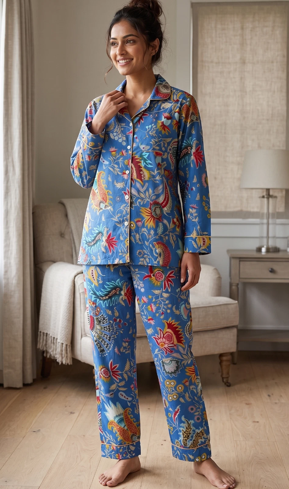 Cotton Mukut Print Cotton Pajama Set Bridesmaid PJ Set Loose Nightwear Clothing
Opens in a new windo