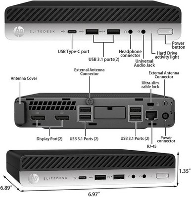 HP EliteDesk 800 G4 Mini PC Intel i5-8500T 8GB RAM 256GB SSD Win11 Pro HDMI WIFI
