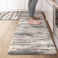 KIMODE Anti Fatigue Kitchen Floor Mat Black Grey 17"x47" 17"x29" 2 Piece Set