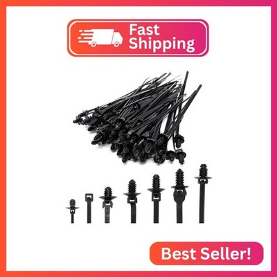 100pcs Push Mount Cable Zip Tie Assortment, 7 Popular Size Universal Nylon Self