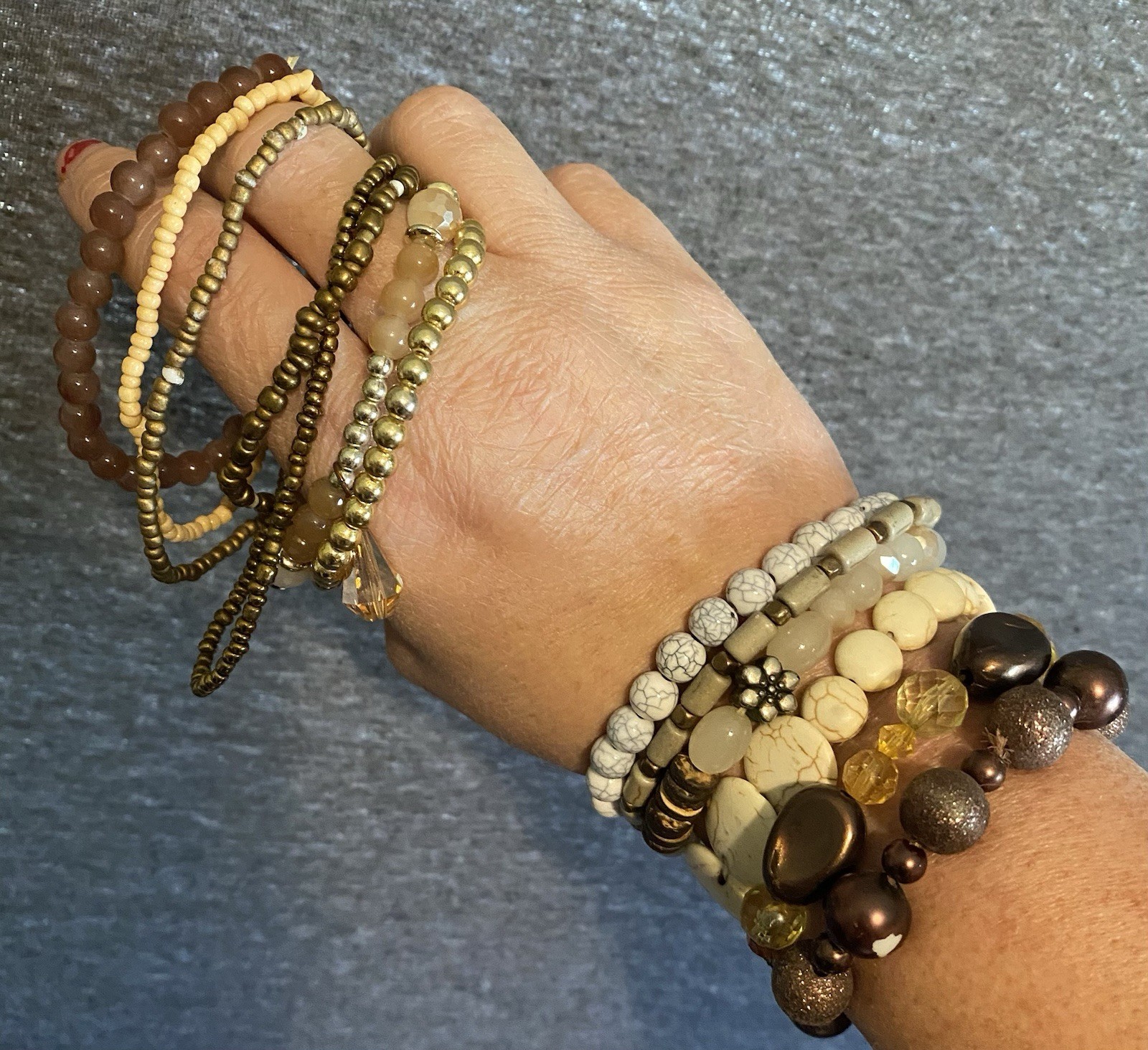 Boho Bracelet Stack Set Neutral Beaded Layered El… - image 1