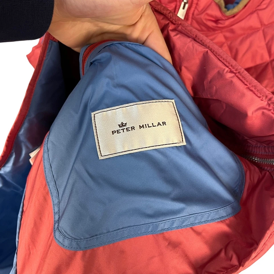 Chaleco acolchado Peter Millar Essex rojo rosa azul cuello para hombre chaleco acolchado grande Foto 4 de 4