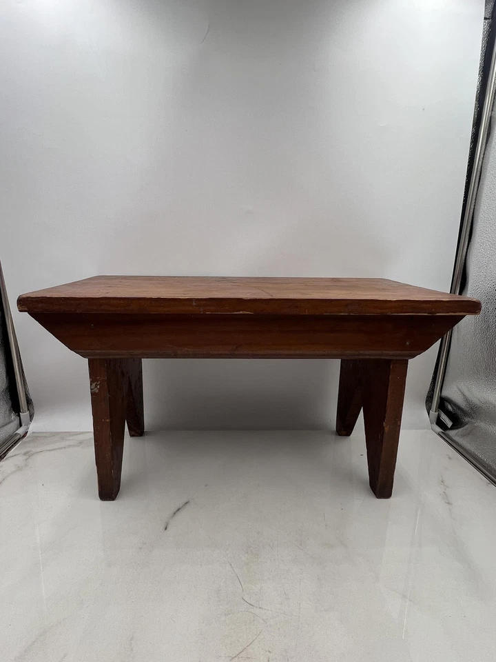 Rustic Solid Wood Bench Stool Primitive Farmhouse Decor Small Footstool Entryway - Image 3 of 4