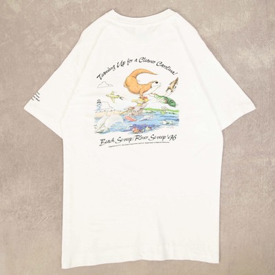 Hanes Beefy Vintage 90s Beach Sweep Volunteer Grafik T-Shirt L Herren weiß 