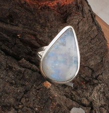 Rainbow Moonstone Ring  Pear Shape Natural Gemstone 925 Sterling Silver Jewelry