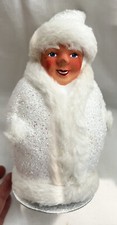 Ino Schaller Paper Mache White Santa Fur Glittery Christmas Candy Container 8  