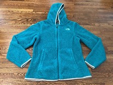 North Face Jacket Women S Green Deep Pile Fleece Hooded Full Zip Lightweight