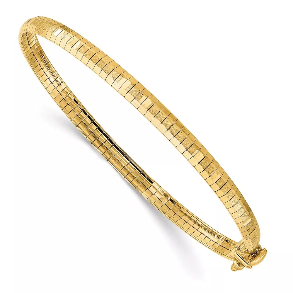 Real 14K Yellow Polished Satin Diamond Cut Omega Chain Bracelet